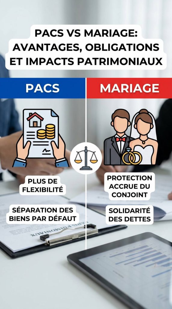 Différence entre le pacs et le mariage : avantages, obligations et impacts patrimoniaux
