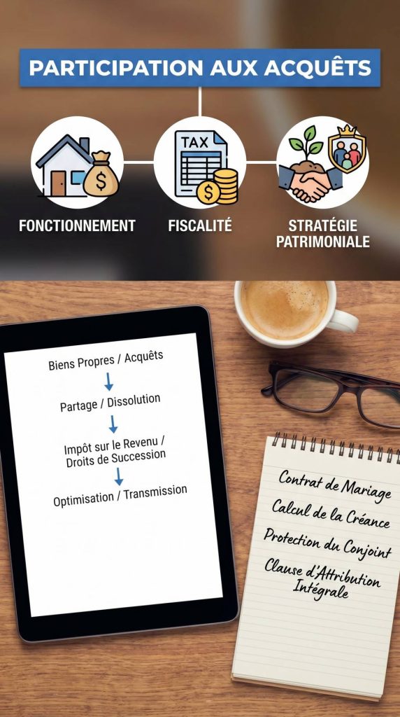Participation au acquet : fonctionnement, fiscalité et stratégie patrimoniale